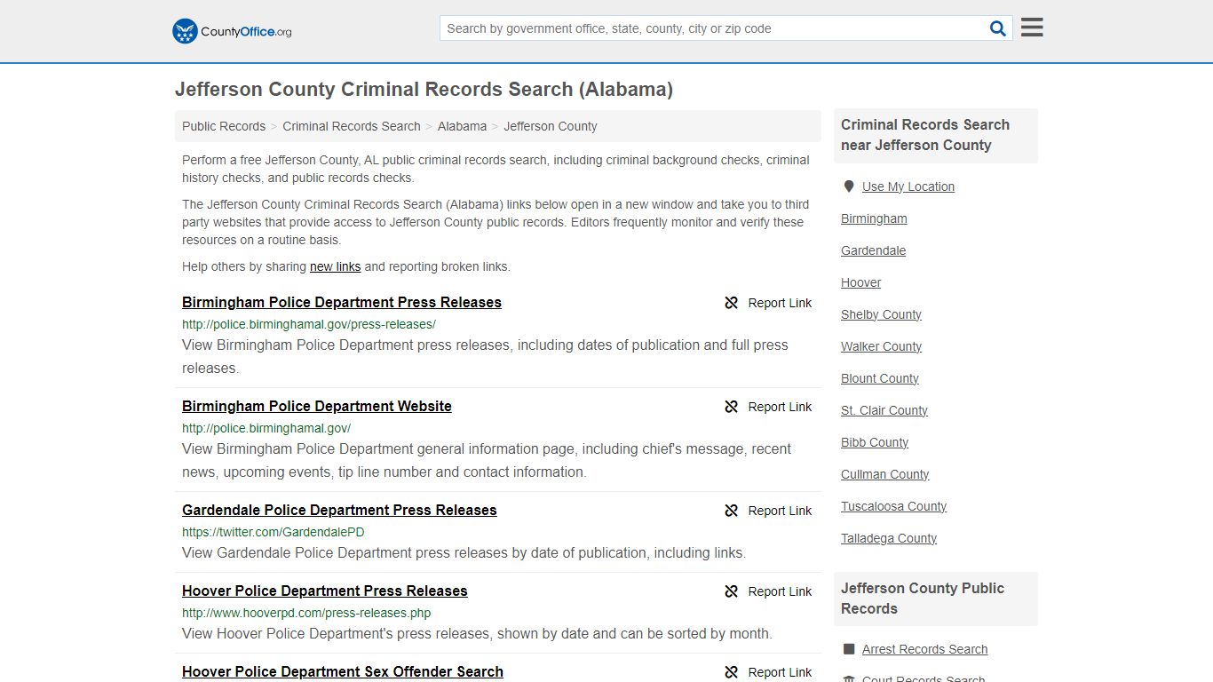 Jefferson County Criminal Records Search (Alabama) - County Office